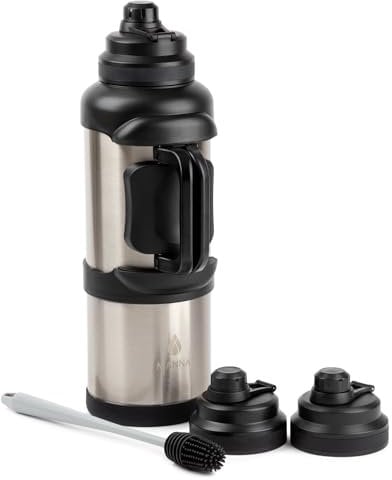 Manna Titan Vakuumisolierter Krug aus Edelstahl mit 2 extra Deckeln und einer ultimativen Flaschenbürste, 4 l, Edelstahl