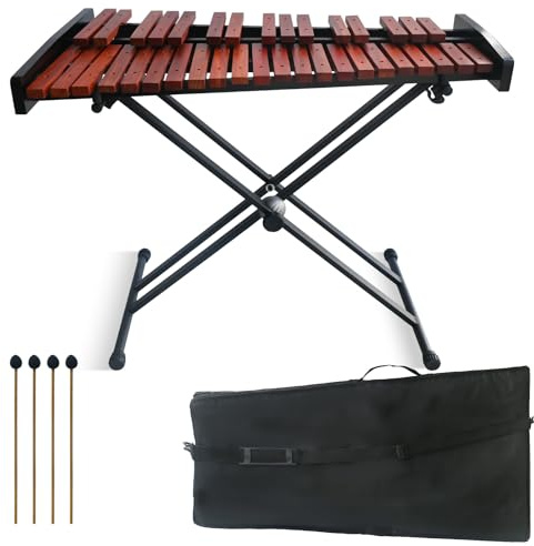 SOCROTO 37 Noten Glockenspiel 37 Tasten Holz Xylophon Professionelles Marimba Glockenspiel Xylophon mit einstellbarer Höhe Ständer Xylophone Instrument Kit mit Schlägeln & Tasche