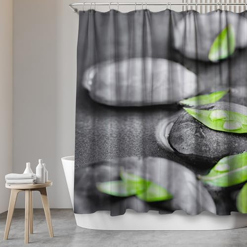 SANFINO Duschvorhang 180x200 inkl. 12 Ringe - Wasserdichter Duschvorhang mit Motiv für Badewanne und Dusche, Anti-Schimmel Duschvorhang Textil, Antibakteriell & Öko-Tex Zertifiziert - Rocks