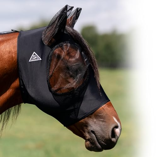 Professional's Choice Comfort-Fit Fliegenmaske | glattes, dehnbares Material | Netz um die Augen und Ohren ermöglicht klare Sicht und hält Fliegen und Insekten fern | Schwarz, Pferde-Größe