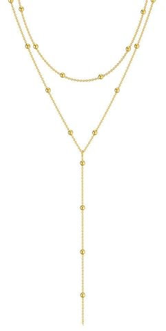 Difistik Long Gold Layered Necklace for Women, Dainty Y-Shaped Pendant Long Necklaces for Women, Trendy Layered Beaded Chain Drop Necklaces, Gold Necklace Stack for Girls Valentine's Day Mother's Day