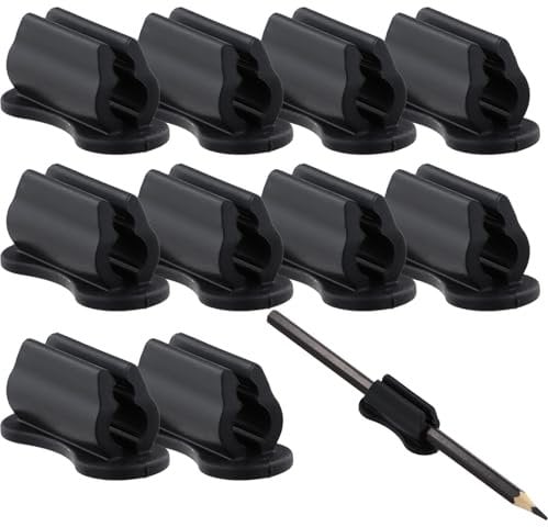 10 Pcs Pen Holder for Desk, 4.7x2x2cm, Pen Clips for Wall, Self Adhesive Pencil Holders, 2 Holes for 5mm-18mm Pens, Flexible Wall Mounted Marker Pens Holder for Classroom Office Fridge Whiteboard