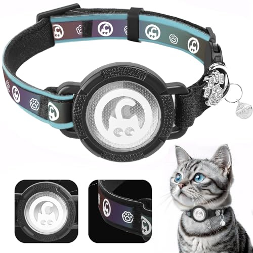 ONEONTA Katzenhalsband Airtag, Airtag Halsband Katze Breakaway, Airtag Katze Reflektierendes, Airtag Katzenhalsband mit Airtag Hülle und Glocke, Bequeme Polsterung, Verstellbar, Langlebig, Grün, S