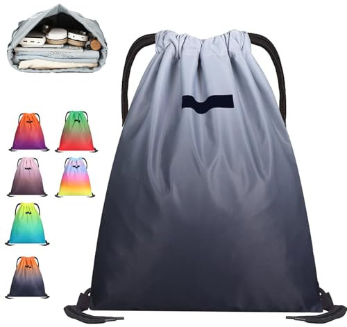 AUNGKWANG Turnbeutel mit Kordelzug, Farbverlauf Verstellbar Sportrucksack, Rucksack Beutel Faltbar, Mode Sport Rucksäcke, Wasserdicht Rucksack für Damen Herren Junior (Schwarz grau)