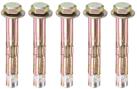 M METERXITY 5-Pack Hex Expansion Bolt, M6x50mm Colored Galvanized Iron-Carbon Steel External Hex Expansion Bolts, Anti-Corrosion Metal Bolt for Concrete/Dry Brick/Block Walls