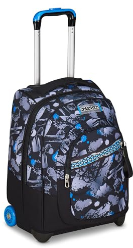 Seven Schulranzen mit Rollen, Schulrucksack Jungen 1. klasse, Rucksack mit Trolley Funktion, 2 in 1 Trolley, blau/schwarz