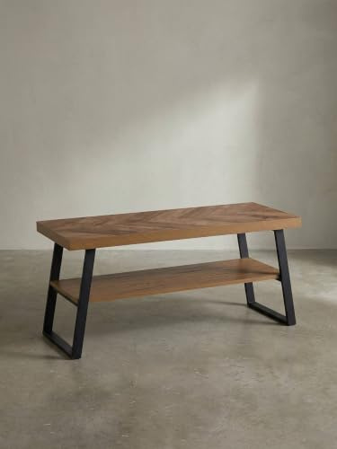KADIMA DESIGN Schuhbank 100x41x40 cm Garderobenbank Eiche-Dekor | Sitzbank Fischgrät-Muster Klein | Bank Schmal Flur mit Stauraum | Flurbank Flurmöbel mit Ablage