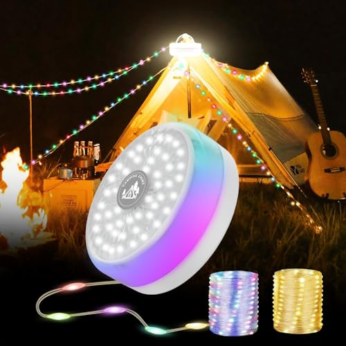 Camping Lichterkette Rollbar 10M, 3 in 1 4000mAh Wiederaufladbare Campinglampe mit 11 Beleuchtungsmodi, 6 Helligkeitsstufen LED Lichterkette Außen für Camping, Zelt, Hofdekoration