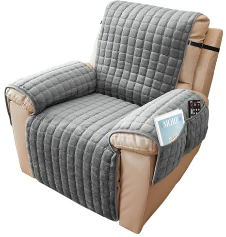 SEMGABO Sesselschoner für Relaxsessel, Fernsehsessel Schutzbezug, Sesselüberwurf mit Armlehnen, mit Taschen und Gummiband, Schutz vor Schmutz und Kratzern, Dunkelgrau, 1 Sitz(53 * 190cm)