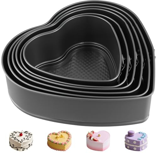 ZOENHOU Hjärtformad bakform, set om 6, 6 storlekar, hjärtfjäderform | ZOENHOU Svart kolstål fjäderform set avtagbar platt botten, non-stick, kakform hjärta för familj, födelsedag