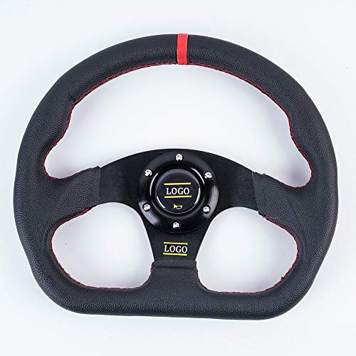 Volante Sportivo Auto, Volante a Calice Universale Interni Parti 13 pollici PVC Car Racing Volanti profonda di mais alla deriva Sport volante Con(Black Red)