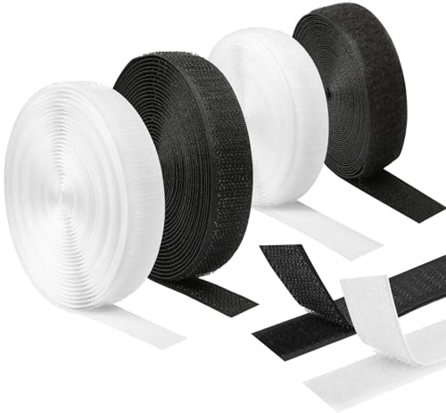 4 Stk Klettband zum Nähen, 16mm × 5m, Schwarz, Weiß, 20m, für Kleidung, DIY | Klettverschluss zum Nähen, mit Hakenband und Flauschband, für Schuhen und Hüten, Handschuhen, Ledertaschen, Handwerk