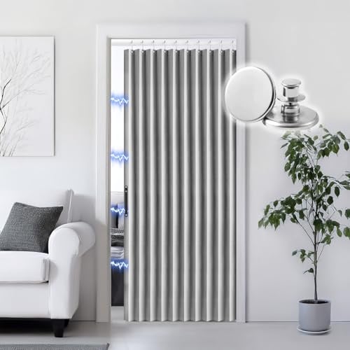 RINHARTEX Blackout Folding Door Curtain Magnetic Sliding Door for Closet Pleated Concertina Doorway Curtain Accordion Door Interior Room Divider Bedroom Living Room(42x78,Grey)