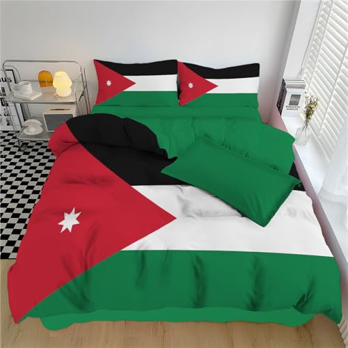 DLERFLOVR Bettwäsche 135x200cm 2 teilig Jordanische Flagge Bettbezüge Traditionelle Kultur Bettwäsche-Sets Wende Bettwäsche Weich und Bügelfrei Bettbezug mit 1 Kissenbezug 80x80 cm, Grün
