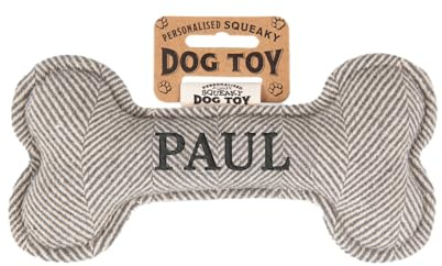 History & Heraldry Personalisiertes Quietschendes Hundespielzeug, Knochen Form, mit `Paul` Aufschrift, Stoffspielzeug für Hunde