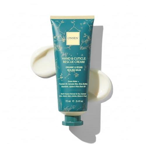 Onsen Hand & Cuticle Cream | Organic Nail Strengthener & Balm | Dry, Cracked Hands, Elbows & Feet | Shea Butter, Tsubaki & Jojoba Oil | Nail Repair & Growth, Vegan - 1 Pack (72ml)
