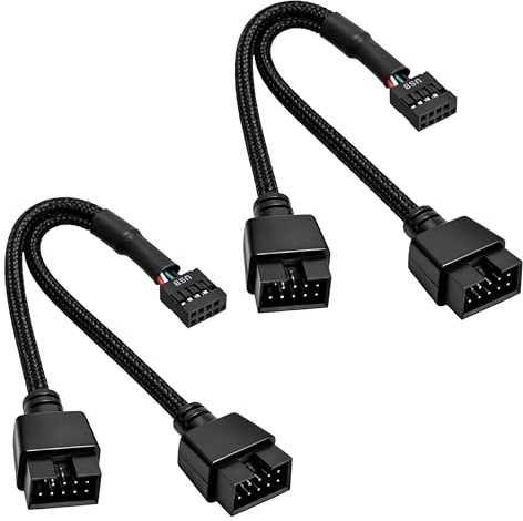 LYMISPIYA 2er-Pack USB 2.0 9-Pin Splitter 1 zu 2 für Mainboard, Doppelverlängerungskabel, Nylon geflochten, USB Splitter Mainboard Adapter für PC, LED, Lüfter & externe USB-Geräte