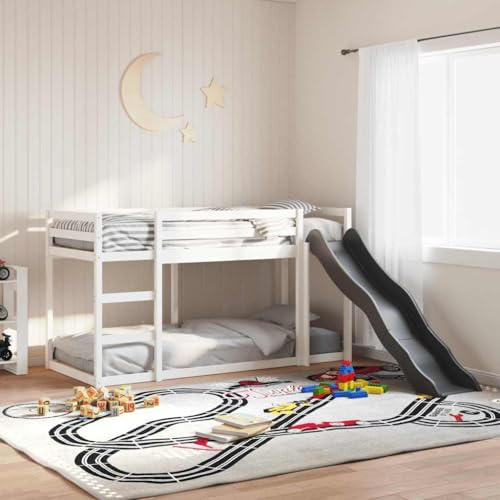 mzdioop Bunk Bed with Slide and Ladder, White, Solid Pine Wood, 90 x 190 cm, Children's Bed with Safety Rail, Storage Space and Indoor Playground for More Fun in the Children's Room