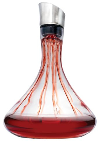 Vin Bouquet FIA 1611 - Decanter per vino in vetro con filtro e versatore antigoccia in acciaio inox, aeratore per vino rosso
