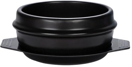 Cuenco de piedra coreano para cocinar Bibimbap, espodumena apta para altas temperaturas con bandeja, cerámica, negro, 800 ml
