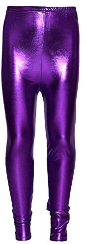 A2Z 4 Kids Girls Leggings Metallic Shiny Disco Fashion - Metalic Legging Purple 11-12
