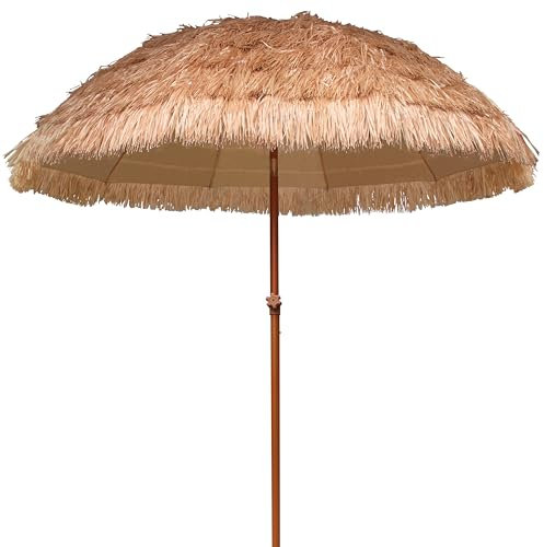 AMMSUN 2.3m Parapluie de Parasol de Paille de Plage hawaïenne Tropicale, Pare-Soleil extérieur étanche pour parasols de Patio de Piscine de Jardin Rond avec Fonction d'inclinaison