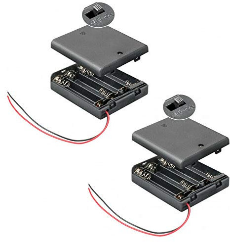 PerfectHD Batteriehalter - AA Batteriefach - 4X AA Mignon - mit EIN- und Ausschalter - 2 Stück in einem Set - schwarz