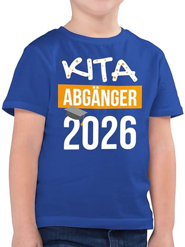 Kinder T-Shirt Jungen - Einschulung Junge - Kita Abgänger 2026-128 (7/8 Jahre) - Royalblau - Abschied Shirt Kindergarten einschulungsshirt schulanfänger kiga Schule Tshirt 1.schuljahr Tshirts