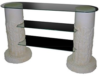 Antikes Wohndesign Fernsehtisch Fernsehrack Fernsehregal Säulenregal Sideboard TV Rack Phono Tisch Glasregal Vitrine Höhe: 92cm Creme Beige