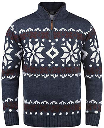 Solid SDNorwin Herren Strickpullover Troyer Grobstrick Pullover mit Stehkragen Regular fit, Größe:XL, Farbe:Insignia Blue Melange (8991)