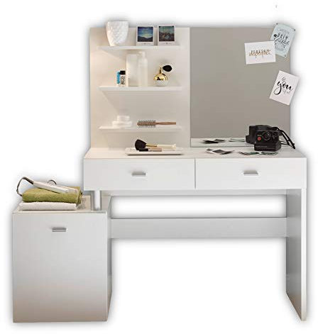 Stella Trading SHADOW Eleganter Schminktisch mit Spiegel in Weiß - Moderner Frisiertisch mit Schubladen für das perfekte Styling - 132 x 145 x 43 cm (B/H/T)