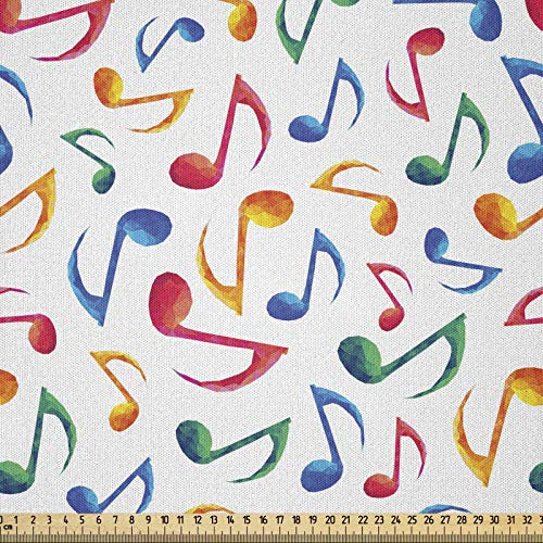 ABAKUHAUS Musik Stoff als Meterware, Hinweise Aquarell, Microfaser Multi Zweck Dekostoff für Kunsthandwerke, 3M (230x300cm), Weiß Orange Blau