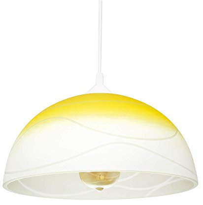 Licht-Erlebnisse Hängeleuchte Glas Metall Gelb Weiß Esszimmer Küche Ø30 cm E27 blendarm Retro Design Schirm runde Pendelleuchte Wohnzimmer ADANIA