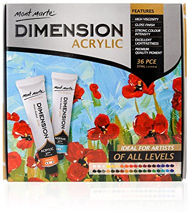 Mont Marte Acrylfarben Set – 36 Stück, 36ml Tuben – Ideal für Acrylmalerei – Brillante Lichtechte Farben mit großer Deckkraft