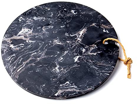 bar@drinkstuff Black Marble Round Serving Board 11.8inch / 30cm - Single - Marble Cheese Board, Serving Platter