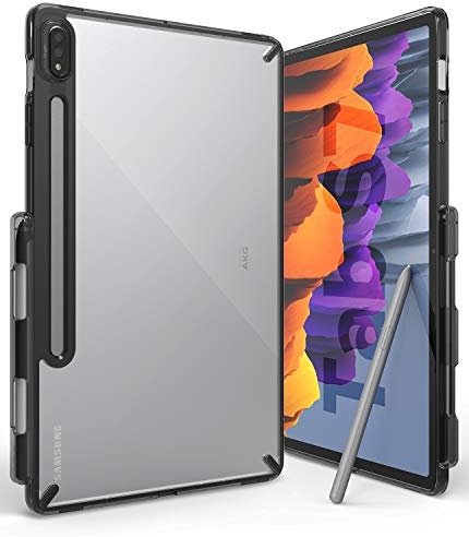 Ringke Fusion Compatibile con Cover Samsung Galaxy Tab S8 (2022) e Galaxy Tab S7 (2020), Custodia Trasparente Sottile Paraurti Antiurto con Supporto Penna S - Smoke Black