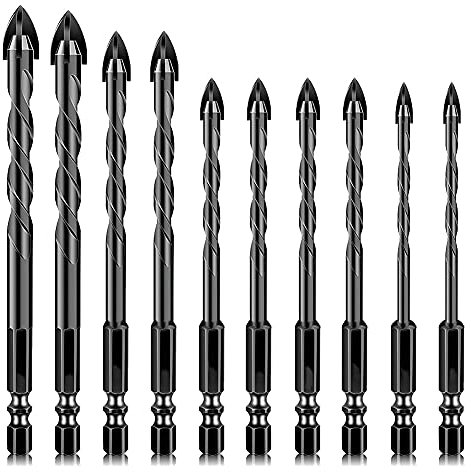 Lot de 10 forets de 5 à 12 mm pour carrelage et verre, multi-usages, en carbure de tungstène, pour porcelaine, céramique, miroirs, béton, mur de brique, verre