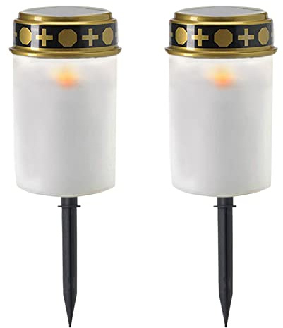 Lampe à Bougie Solaire LED Lampe Sacrificielle De Cimetière,Capteur Intelligent Activé Et Désactivé,lampe Extérieure Anti-pluie Pour Prière, Activités Religieuses,décoration Festival (D,2Pcs)