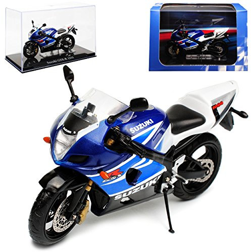 IXO Suzuki GSX-R 1000 Blau Weiss mit Sockel und Vitrine 1/24 Atlas Modell Motorrad