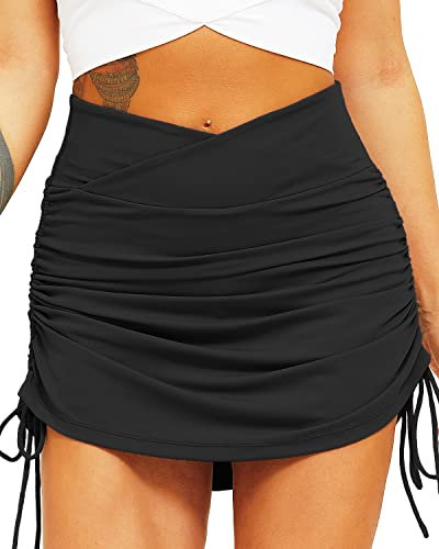 TZLDN Gonna da tennis plissettata con tasche pantaloncini a vita alta atletica minigonna allenamento skater sport golf skort, Arricciato-nero, M