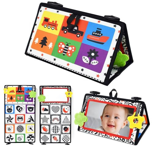 Dr.Rapeti Baby Spiegel Faltbarer Spielzeug, Kinderspiegel Spielzeug mit Schwarz Weiß Kontrastmuster, Baby Lernspielzeug, Kleinkinderziehung