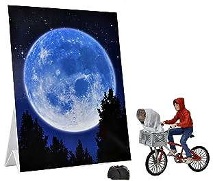 NECA Sammelfigur E.T. der Ausserirdische and Elliott mit Fahrradand Mini Poster vom Mond - 40. Anniversary - Höhe der Figur 12cm