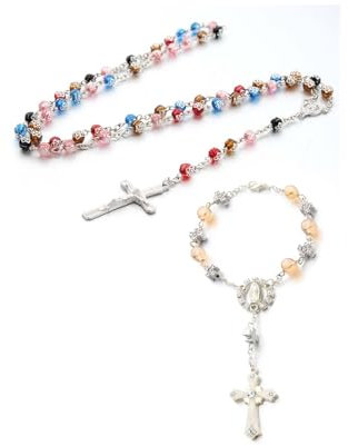 Floatdream 2 Stück Kreuz Anhänger rosenkranz Halskette, Legierung rosenkranz Halskette, Rosenkranz Armband, passend für Ostern, Thanksgiving, Weihnachten