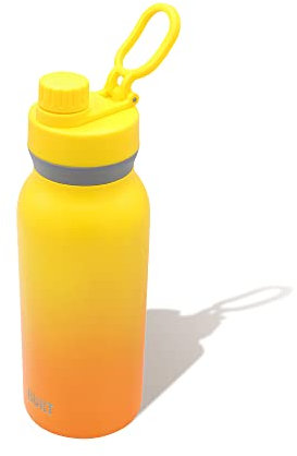 BUILT 32 Ounces Wide Mouth Cascade Double Wall Vacuum Insulated Stainless Steel Bottle with Chug Lid, Yellow and Orange Citrus Sunrise Ombre