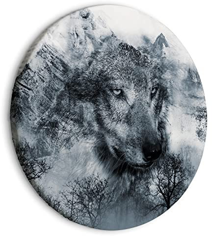 murando - runde Bilder Wolf 60x60 cm Leinwandbild 1 tlg Kunstdruck modern Wandbilder XXL Wanddekoration Design Wand Bild Tiere Wald Porträt grau g-A-0139-bc-b