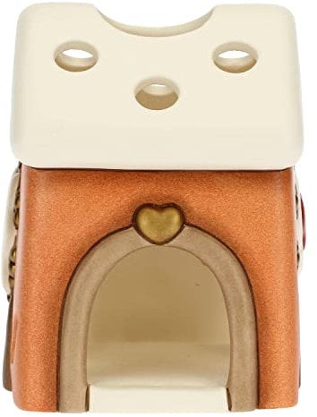 THUN - Casetta Porta Tealight di Colore Marrone in Ceramica Decorata a Mano - Linea Regali d'inverno - Idea Regalo Natale 2022-9x9x11 cm h