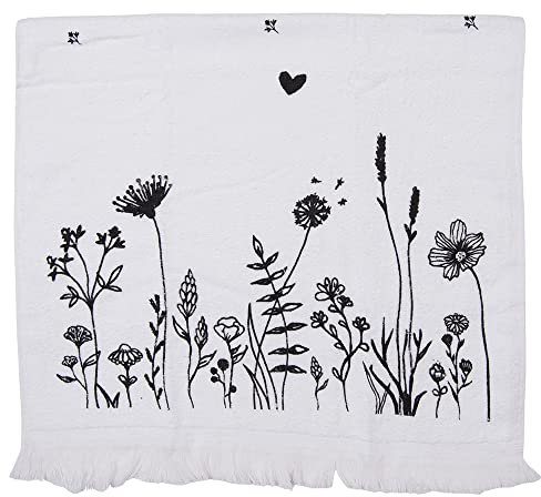 Clayre & Eef Gästehandtuch 40x66 cm Weiß Schwarz Baumwolle Rechteckig Blumen Kleine Handtuch