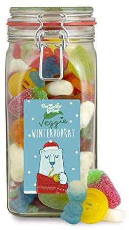 Veggie Wintervorrat – vegetarischer Weihnachts-Süßigkeiten-Mix im nostalgischen Bügel-Glas, süße Geschenk-Idee für Weihnachten
