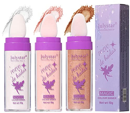 Fairy Dust Highlighter Powder - Fairy Highlighting Patting Powder, Glamaz Highlight Powder Stick, Body Glitter Powder Stick, Julystar Polvo de Hadas Magic Colour Shiner (3 Colors)