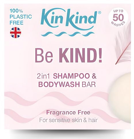 KinKind Shampoo Bar – Seien Sie FREUNDLICH! Festes Shampoo und Duschgel | Duftfrei für empfindliche Kopfhaut | Natürliches Shampoo, frei von Duftstoffen, Linalool und Limonen